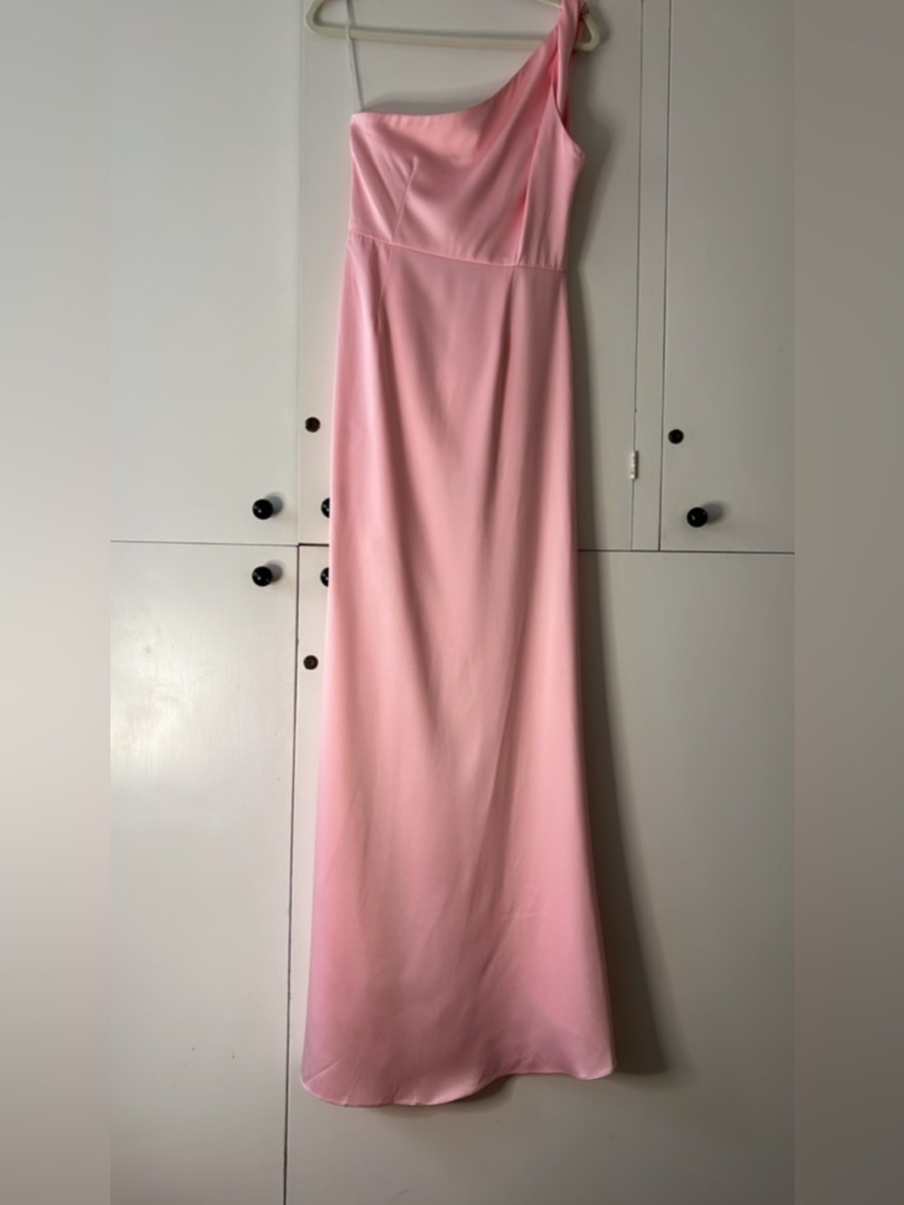 Elliatt Pink Satin One Shoulder Maxi Dress Draped Slip Gown Formal Size L - Picture 5 of 9